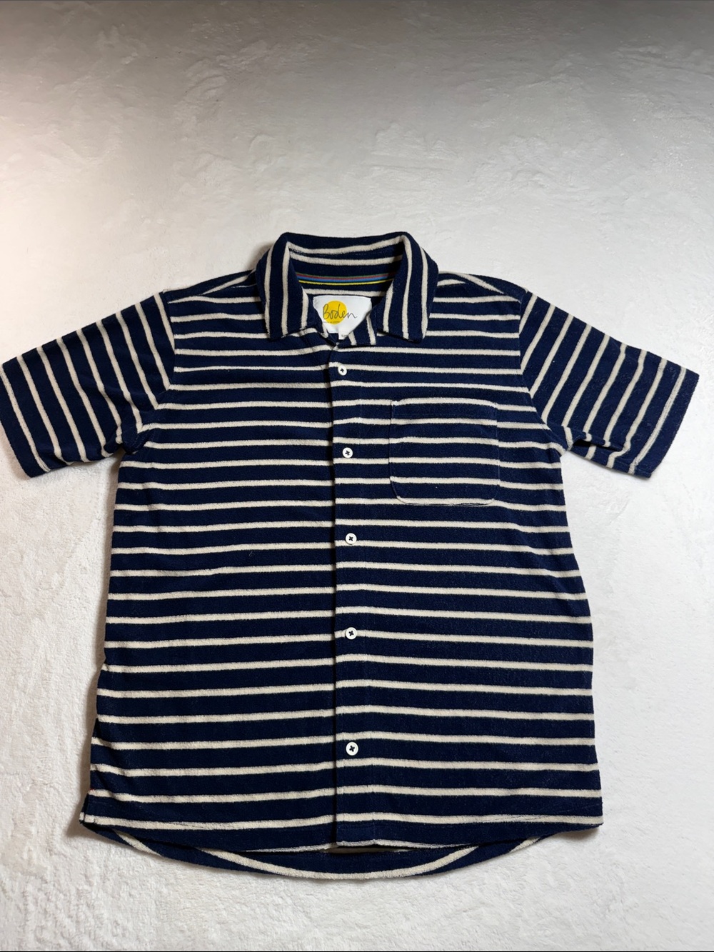 Boden Navy & White Striped Button-Down Shirt for Kids
